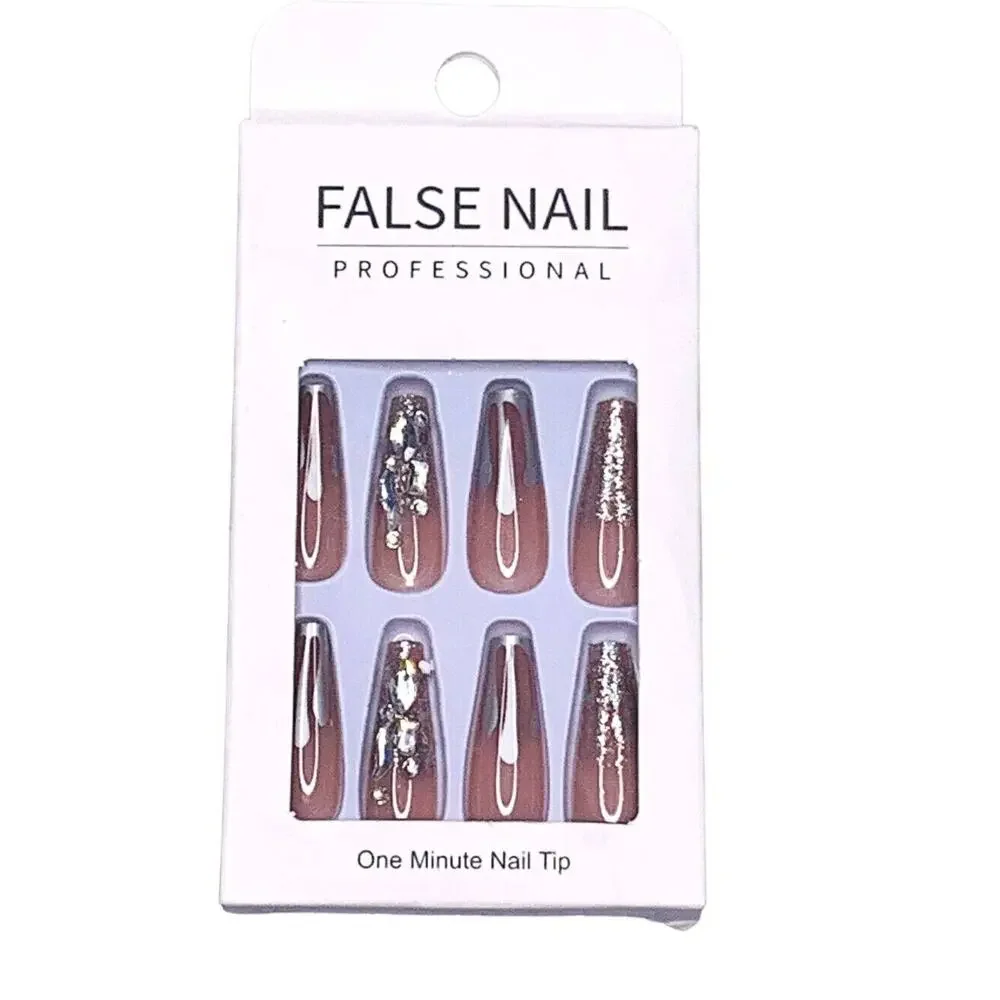 False Nail Professional One Minute Nail Tip Silver Rhinestone Tips - Picture 1 of 5